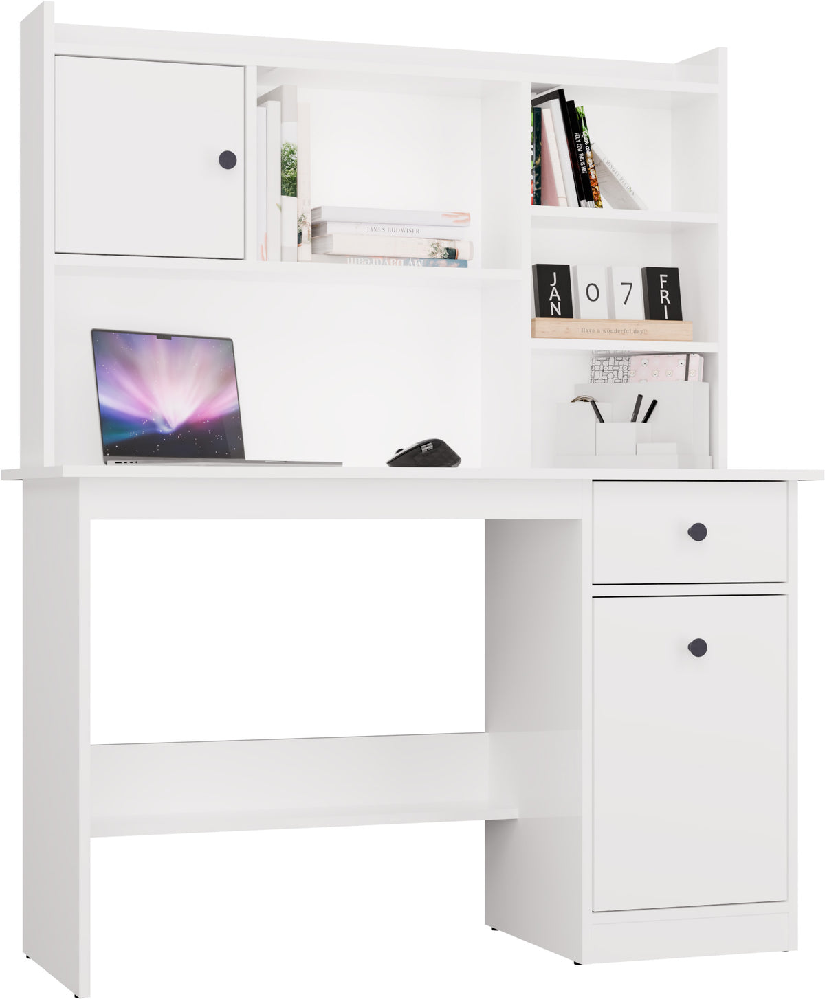 Bureau Chester avec plateau - Meuble de rangement à 1 tiroir et étagère pour salon