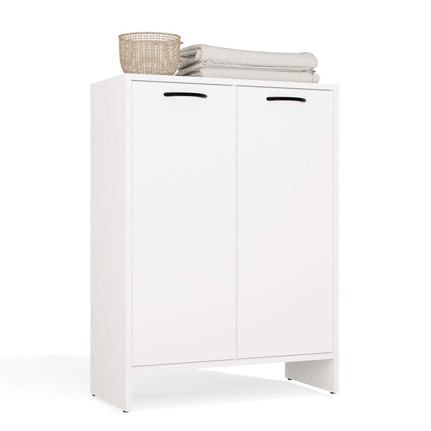 NINA 1K1D - Armoire de salle de bain panier à linge 3 étagères et 2 portes