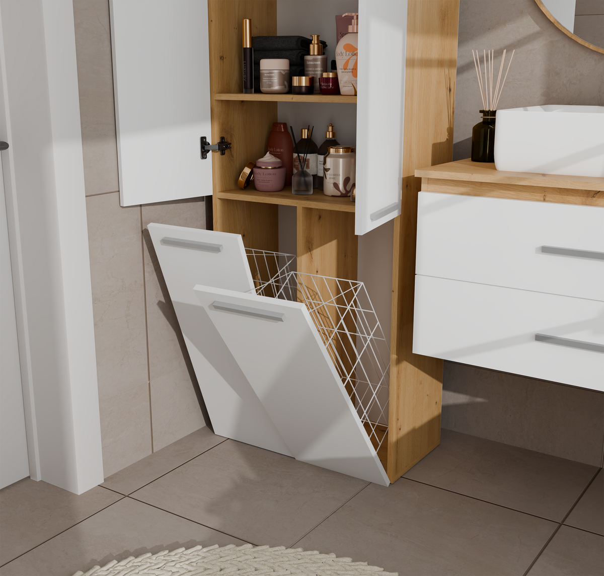 NEL 2K DD - Armoire de salle de bain 2 paniers à linge