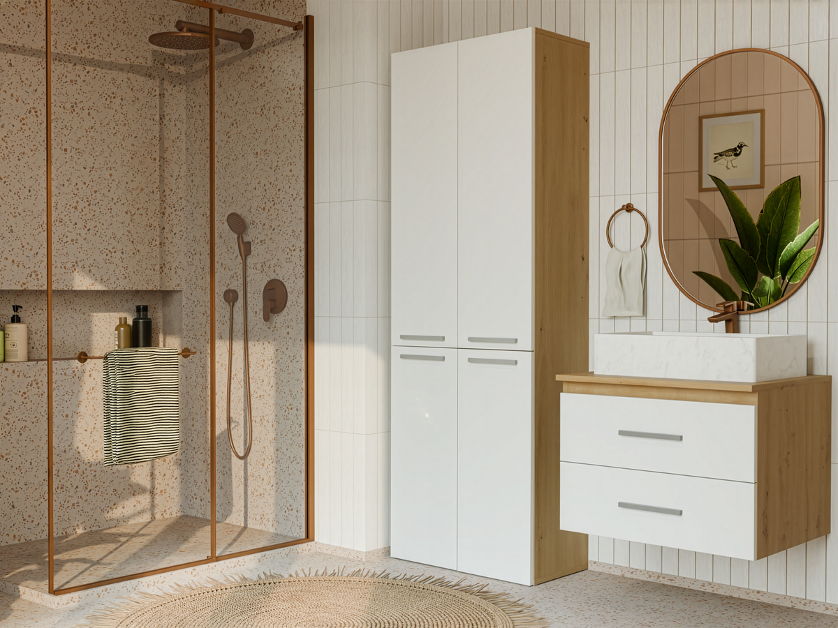 NEL 1K DD - Armoire de salle de bain avec panier à linge