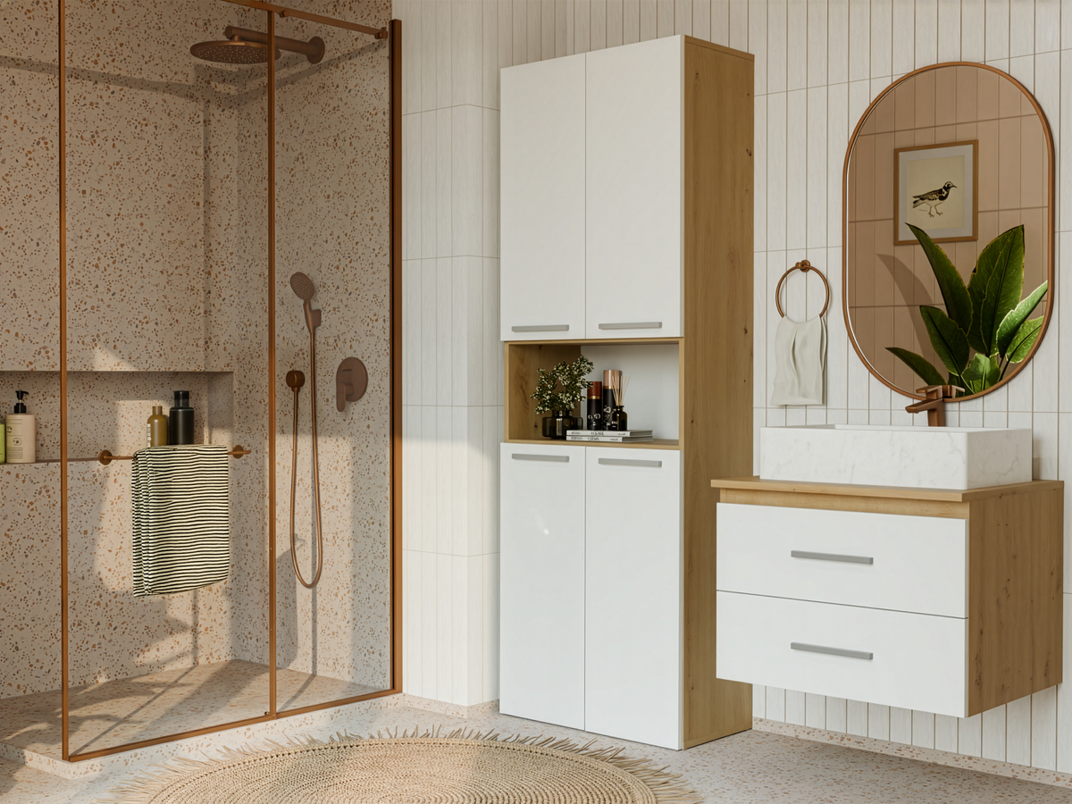 NEL 1K DK - Armoire de salle de bain avec panier à linge