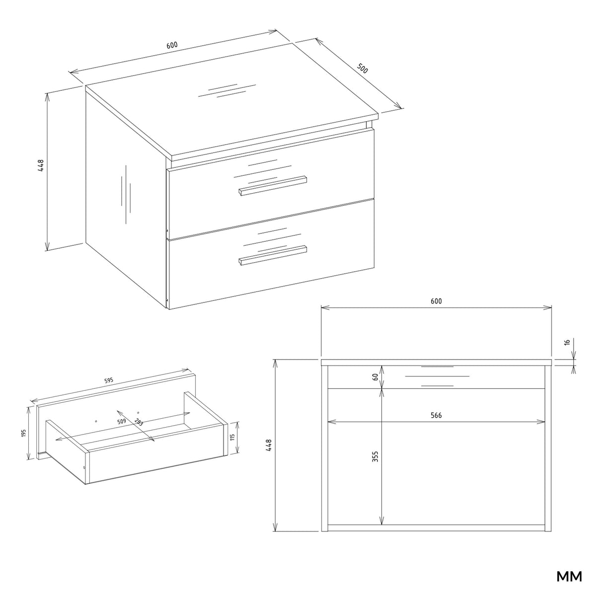 NEL 60 - meuble de salle de bain 2 tiroirs 60cm