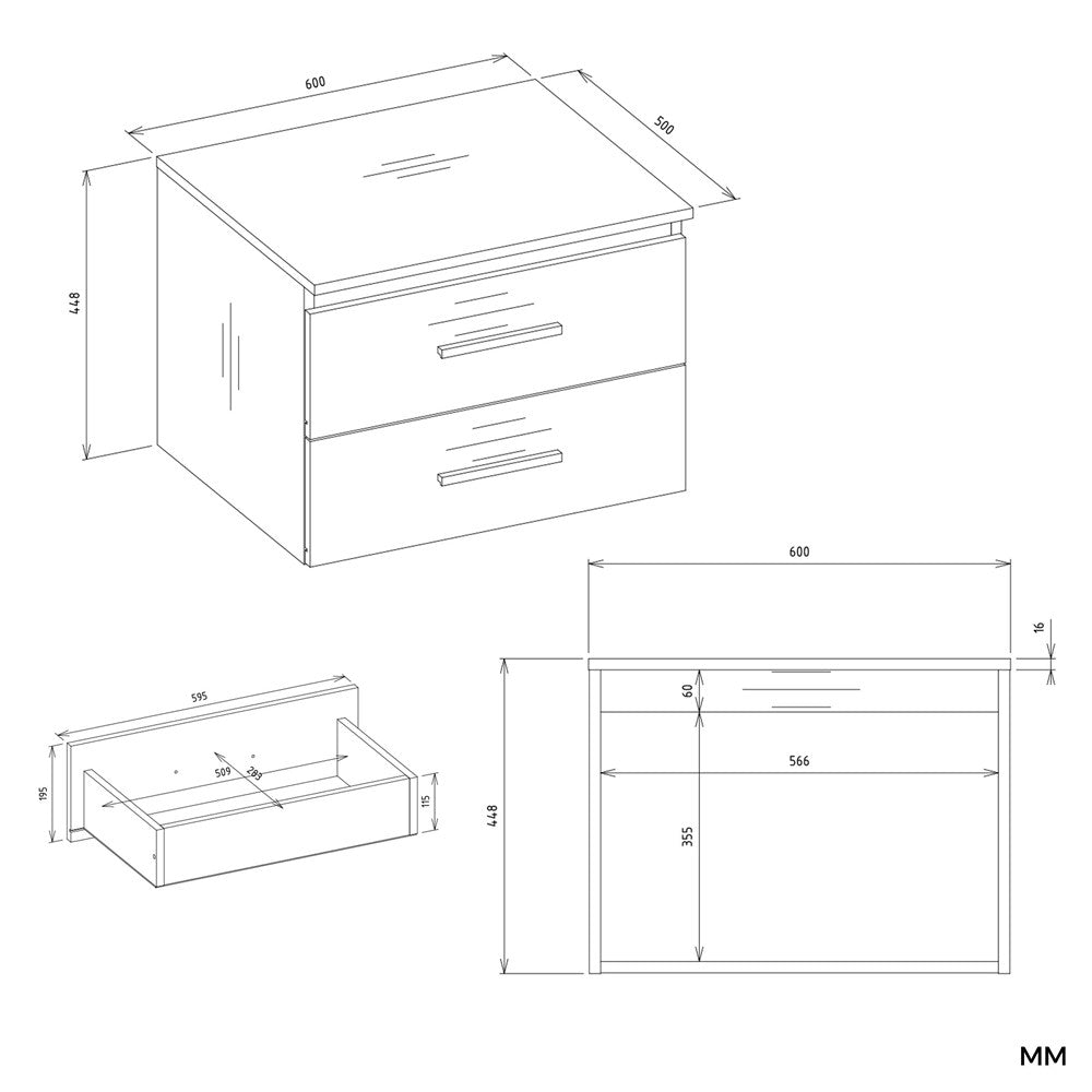 NEL 60 - meuble de salle de bain 2 tiroirs 60cm