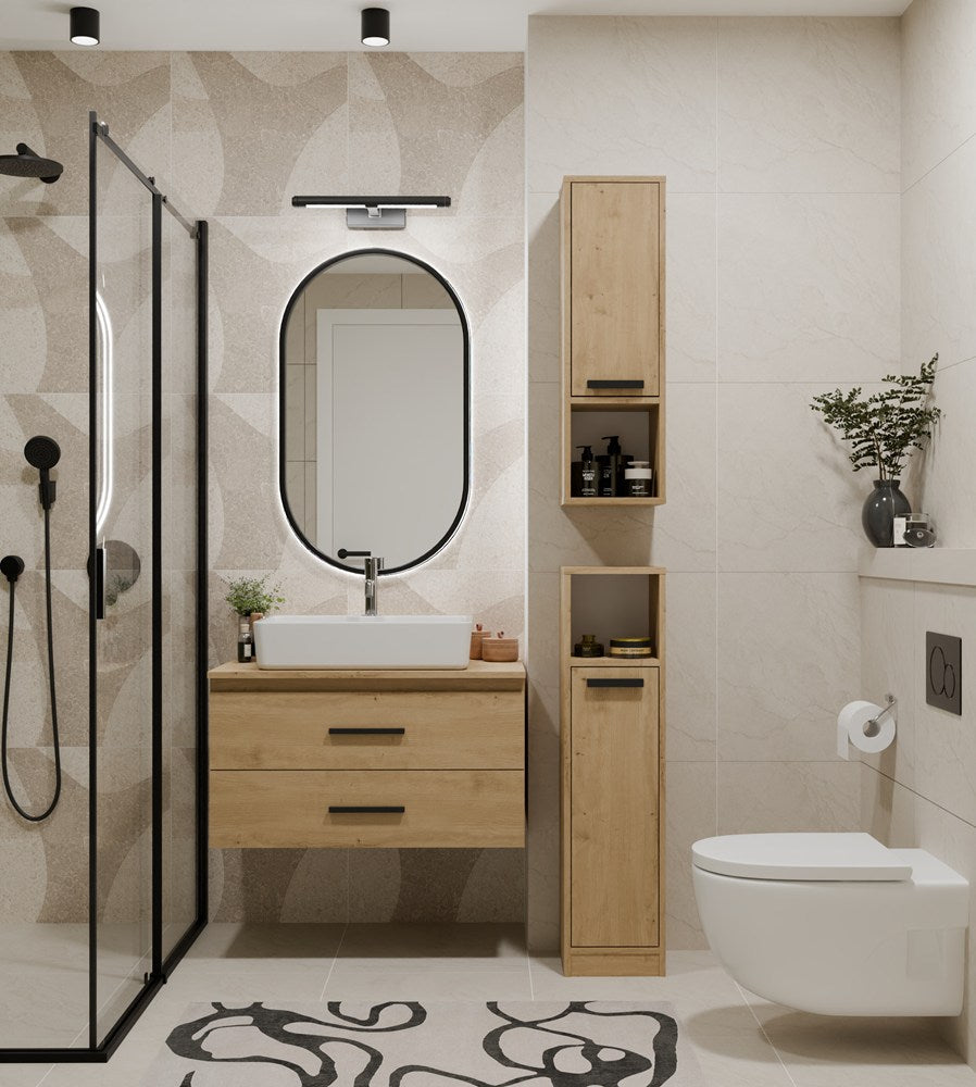 MEXY W1D - Meuble de salle de bain suspendu, 1 porte, 3 étagères