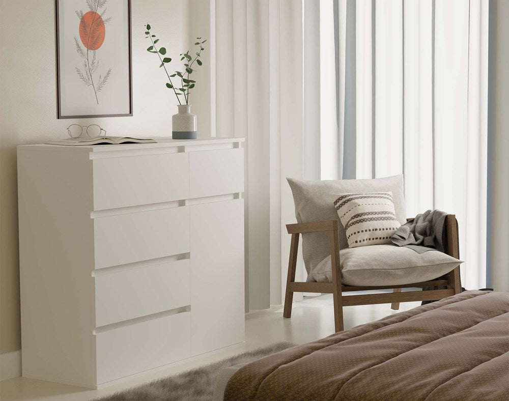 1D5S Commode - 1 porte à 5 tiroirs pour salon, chambre ou chambre d'amis