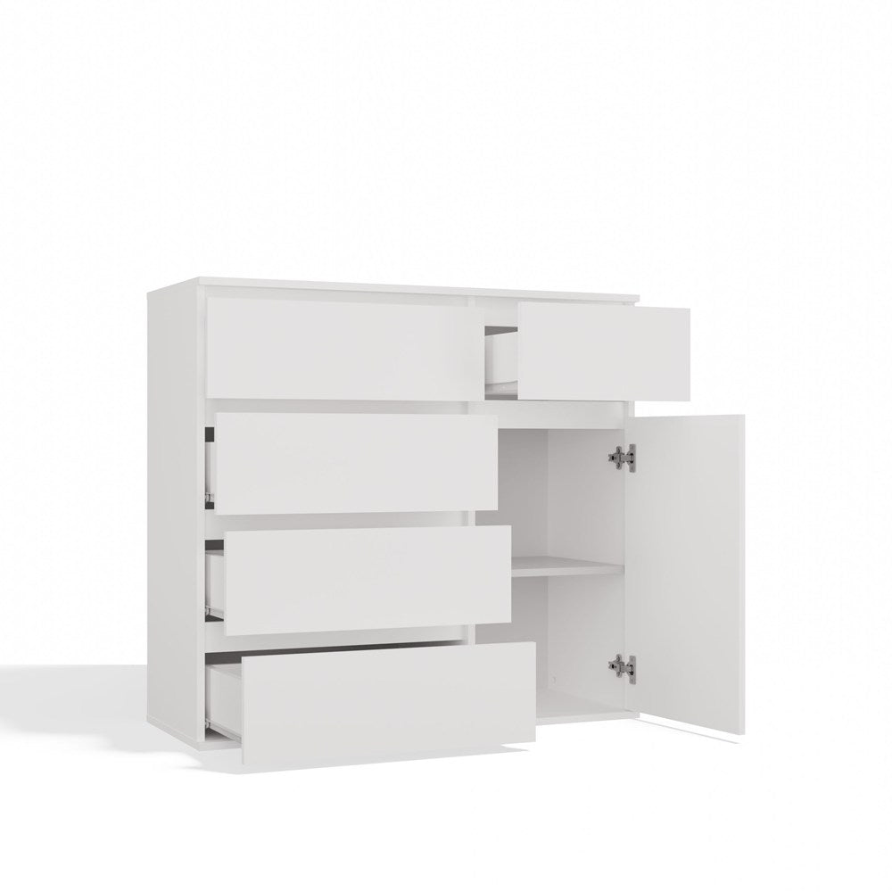 1D5S Commode - 1 porte à 5 tiroirs pour salon, chambre ou chambre d'amis