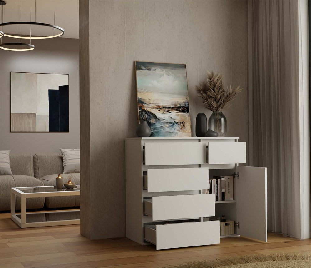 1D5S Commode - 1 porte à 5 tiroirs pour salon, chambre ou chambre d'amis