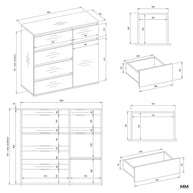 1D5S Commode - 1 porte à 5 tiroirs pour salon, chambre ou chambre d'amis