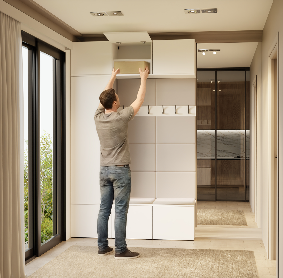 HAGA III 1 SZ2W- Ensemble d’entrée avec 1 armoire + 2 porte-manteaux 6 crochets
