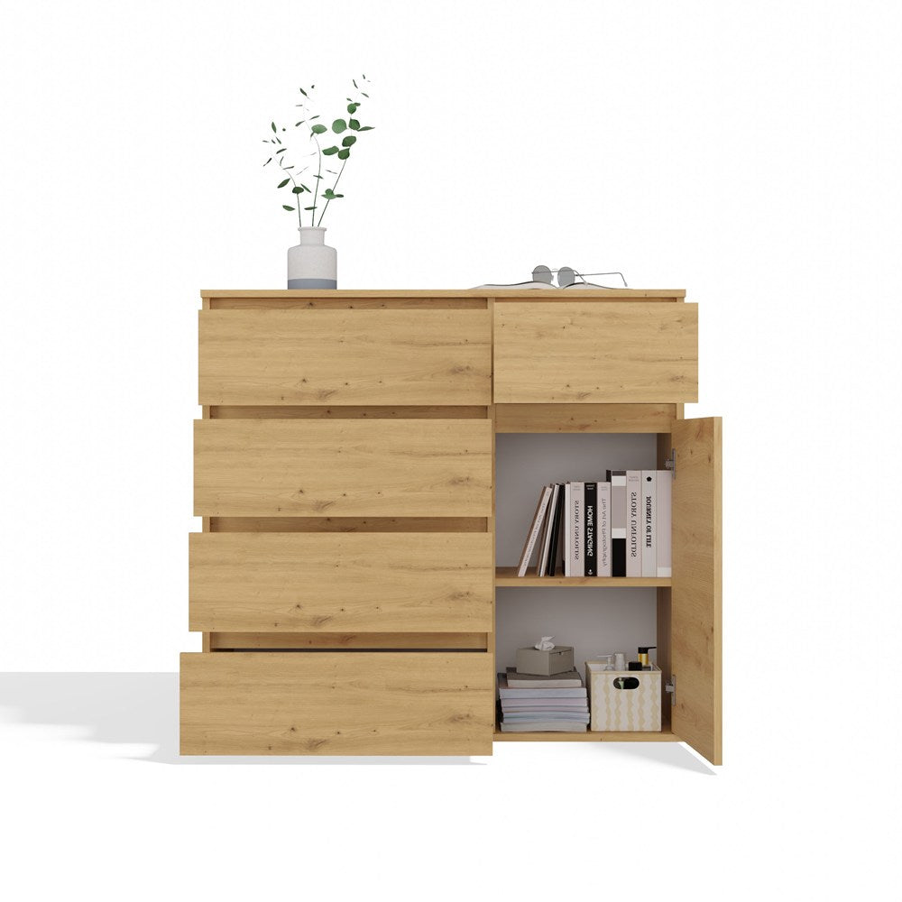 1D5S Commode - 1 porte à 5 tiroirs pour salon, chambre ou chambre d'amis