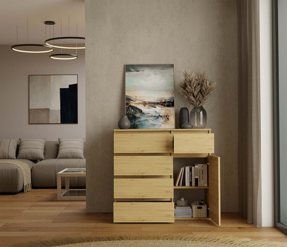 1D5S Commode - 1 porte à 5 tiroirs pour salon, chambre ou chambre d'amis