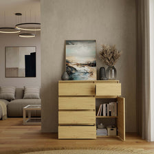 1D5S Commode - 1 porte à 5 tiroirs pour salon, chambre ou chambre d'amis