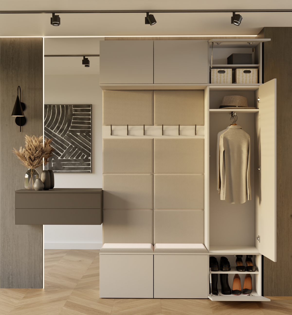 HAGA III 1 SZ2W- Ensemble d’entrée avec 1 armoire + 2 porte-manteaux 6 crochets