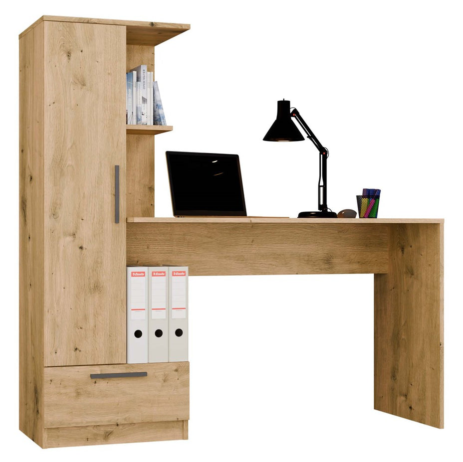 COSMO - Ensemble bureau chêne artisan avec 6 étagères, 1 tiroir et 1 porte