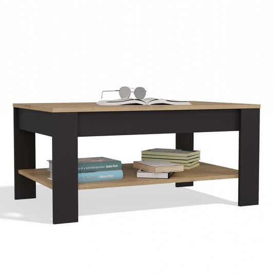OHIO - Table Basse Chêne Artisan Noir avec Étagère