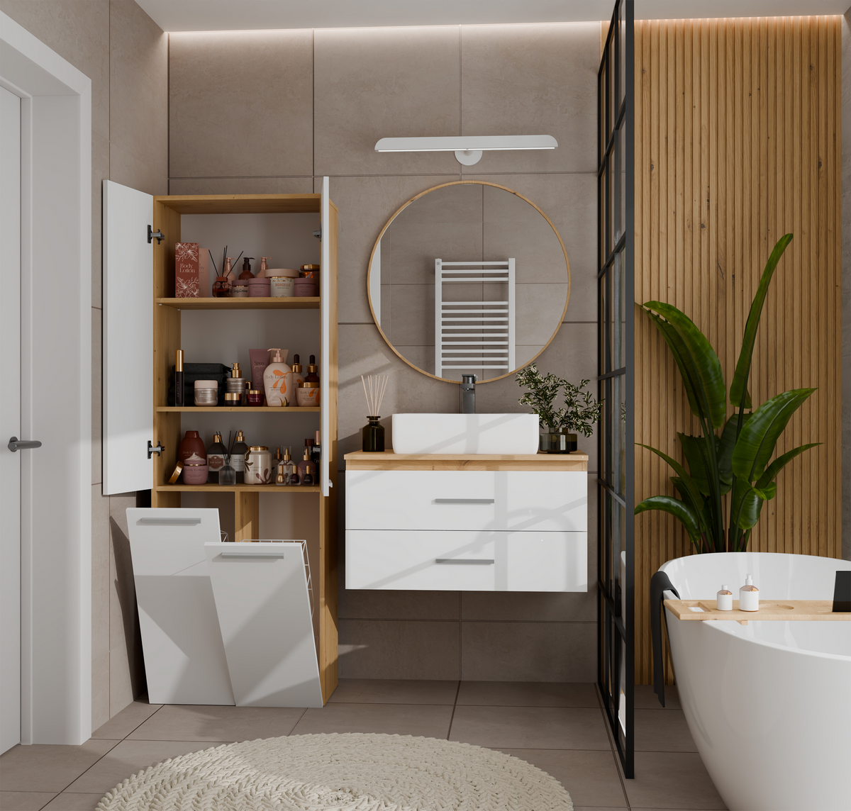 NEL 2K DD - Armoire de salle de bain 2 paniers à linge