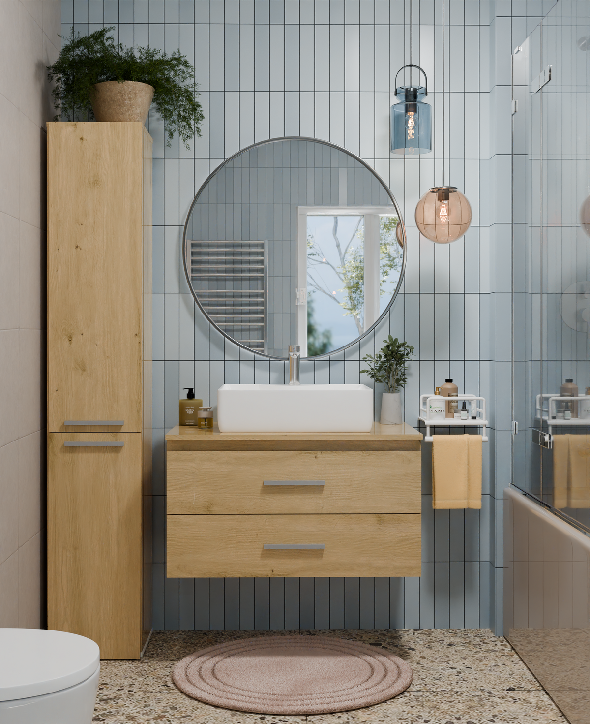 NEL 80 Meuble de salle de bain avec vasque, 2 tiroirs