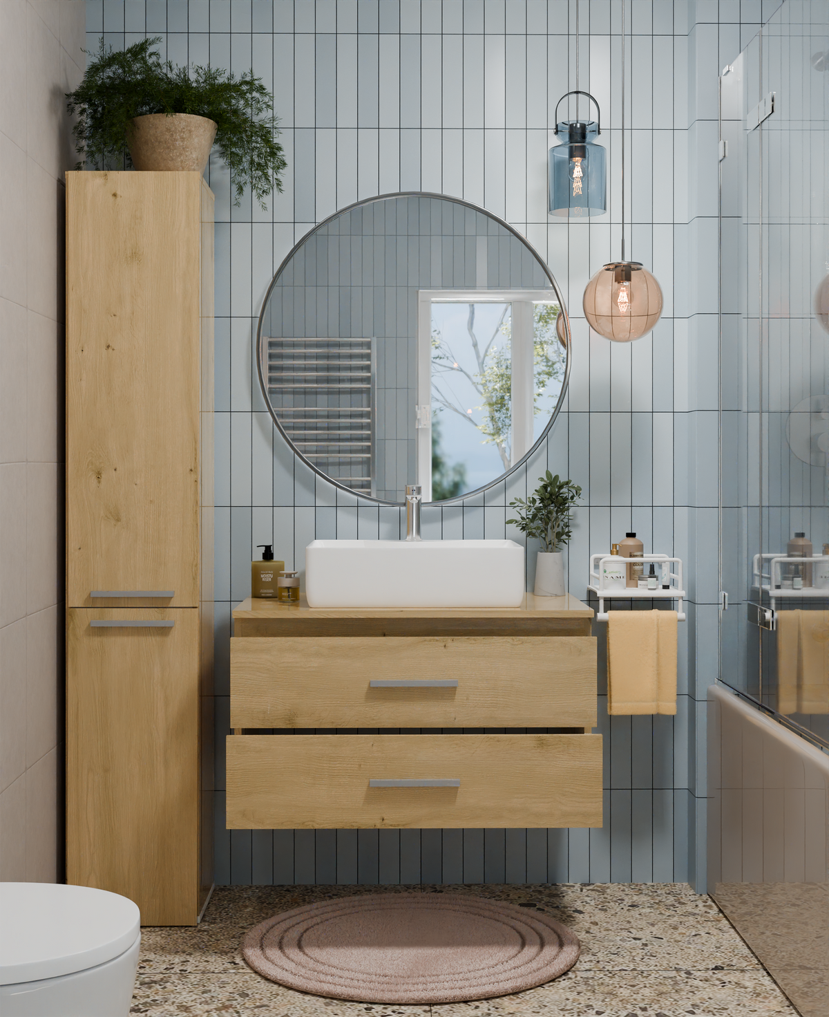 NEL 80 Meuble de salle de bain avec vasque, 2 tiroirs