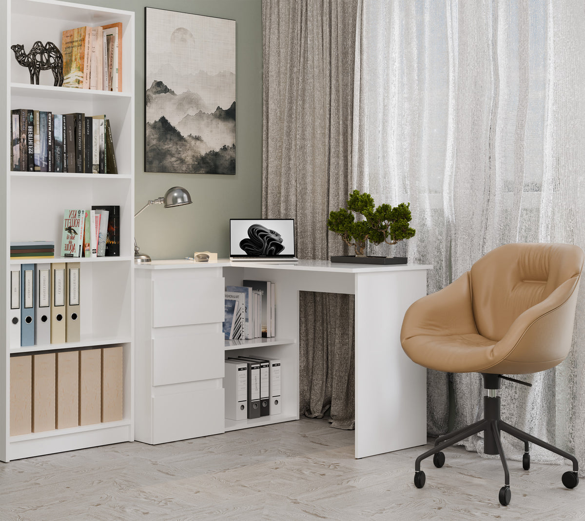 NICEA GAUCHE Bureau d’angle avec 3 tiroirs
