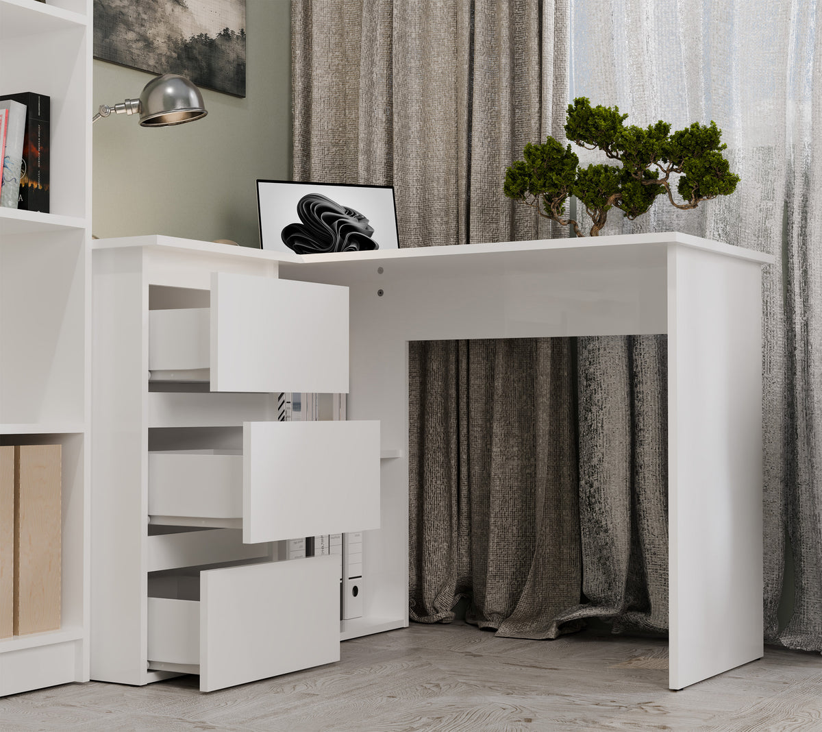 NICEA GAUCHE Bureau d’angle avec 3 tiroirs