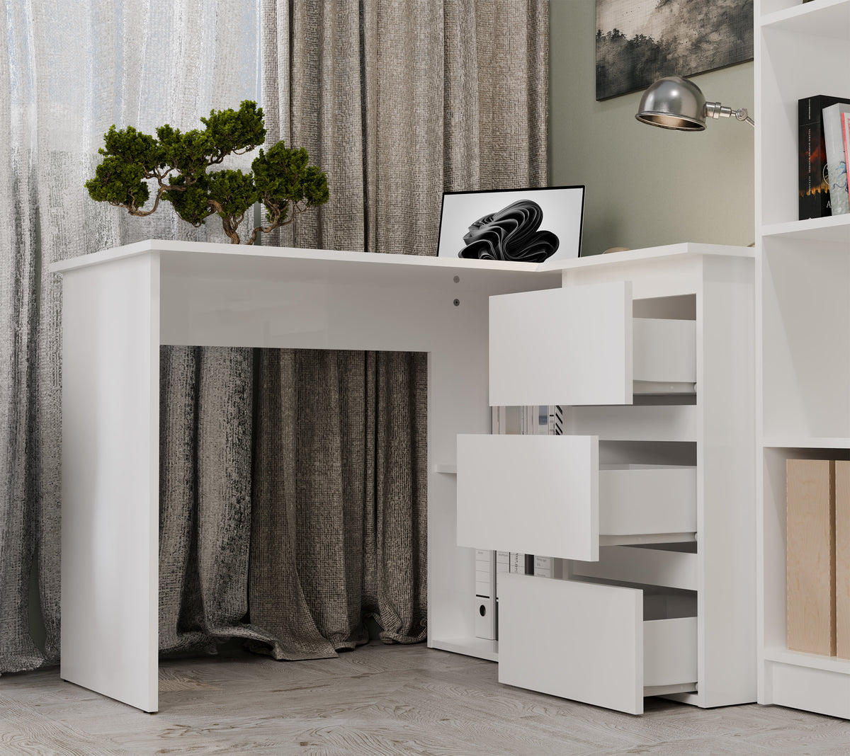 NICEA DROIT Bureau d'angle avec 3 tiroirs