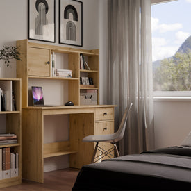 Bureau Chester avec plateau - Meuble de rangement à 1 tiroir et étagère pour salon