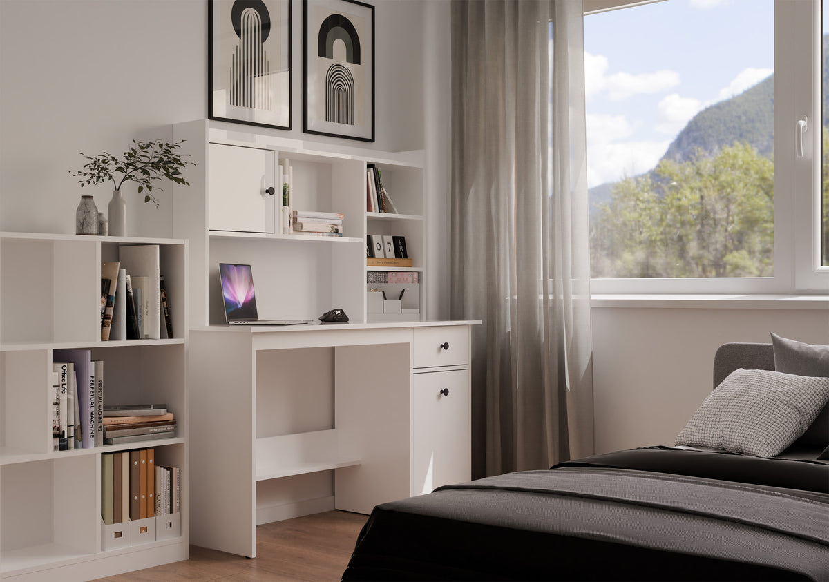 Bureau Chester avec plateau - Meuble de rangement à 1 tiroir et étagère pour salon