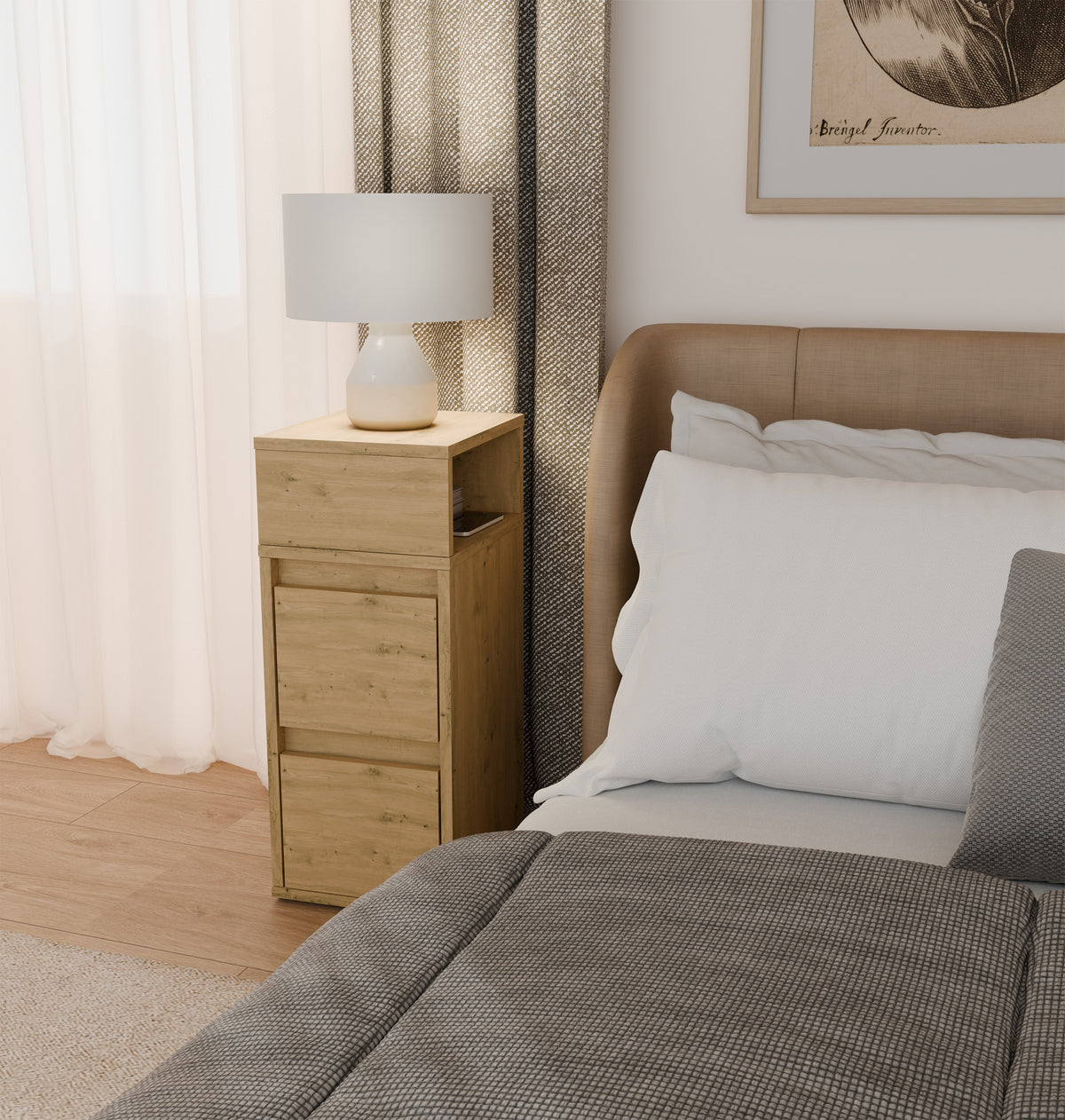 YORK - Table de chevet à 2 tiroirs pour chambre à coucher