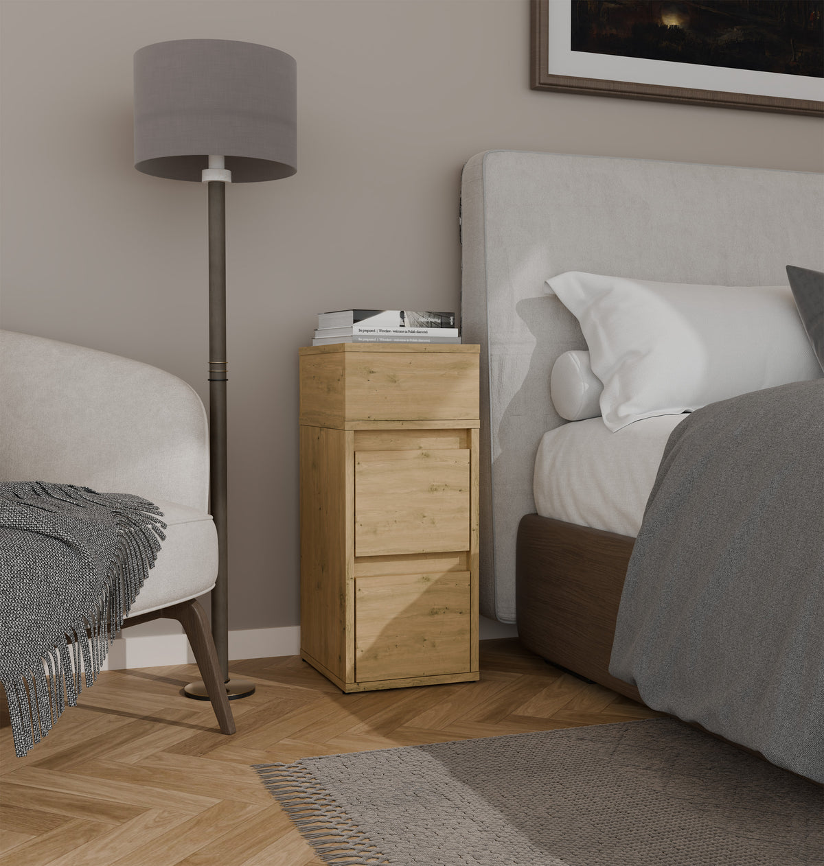 YORK - Table de chevet à 2 tiroirs pour chambre à coucher